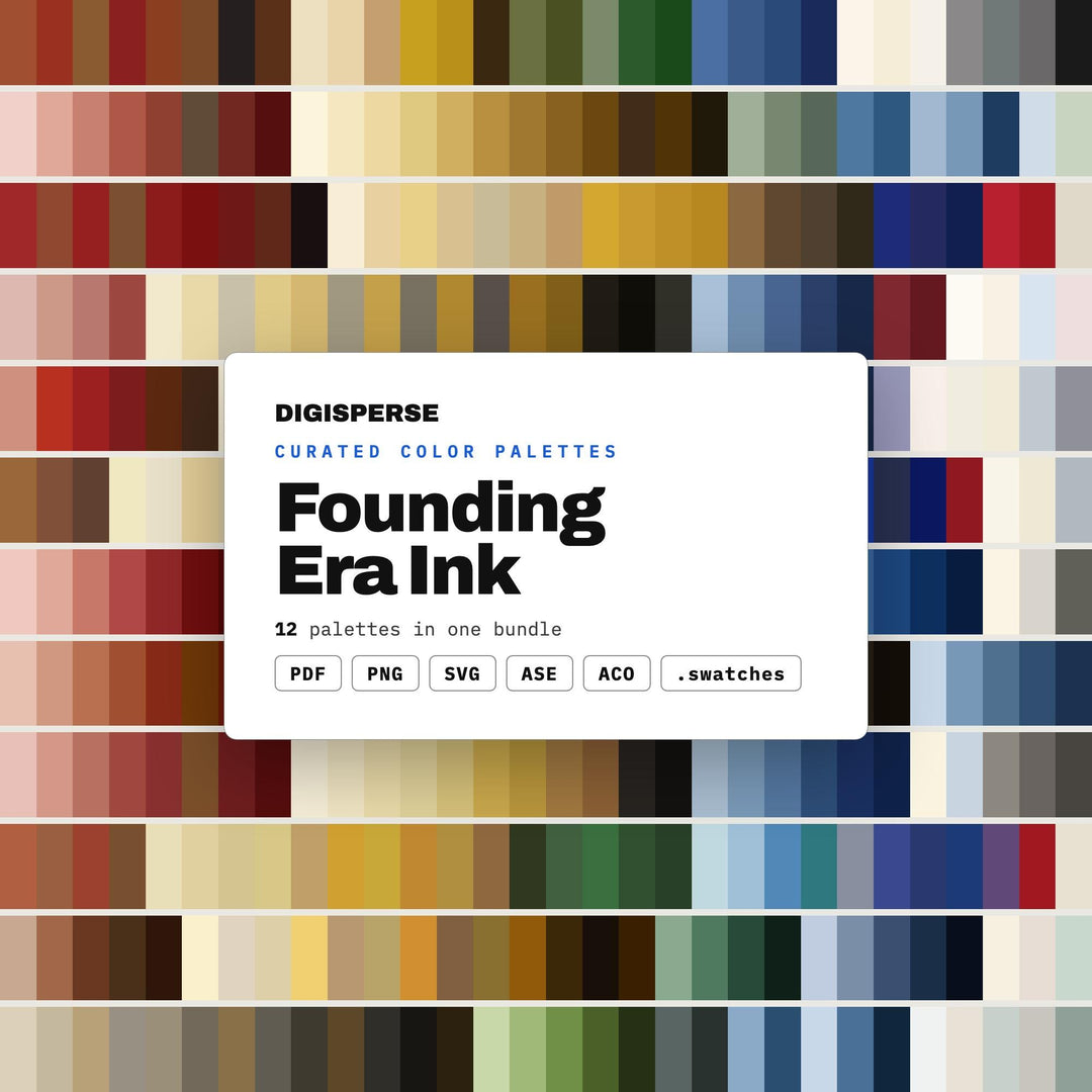 Colonial America Color Scheme Collection, 12 Founding Era Ink Palettes for History Buffs, Heritage Branding and Antique Decor