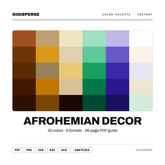 Rich Earthy Color Palette for Boho African Art and Eclectic Home Branding, 30 Afrohemian Hues, Procreate Swatches