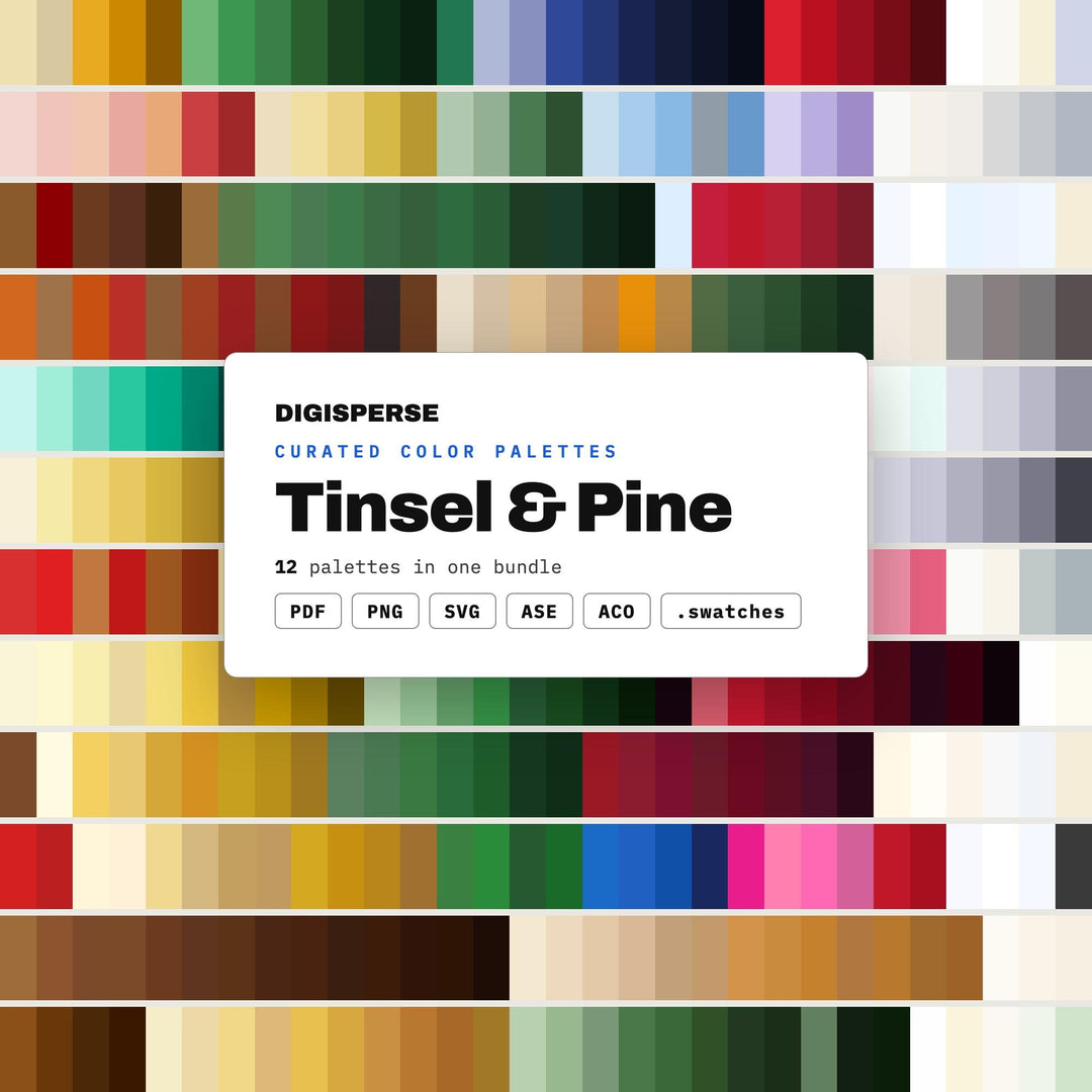 Christmas Color Palette Mega Bundle, 12 Tinsel and Pine Holiday Schemes for Card Making, Gift Wrap Design and Festive Decor