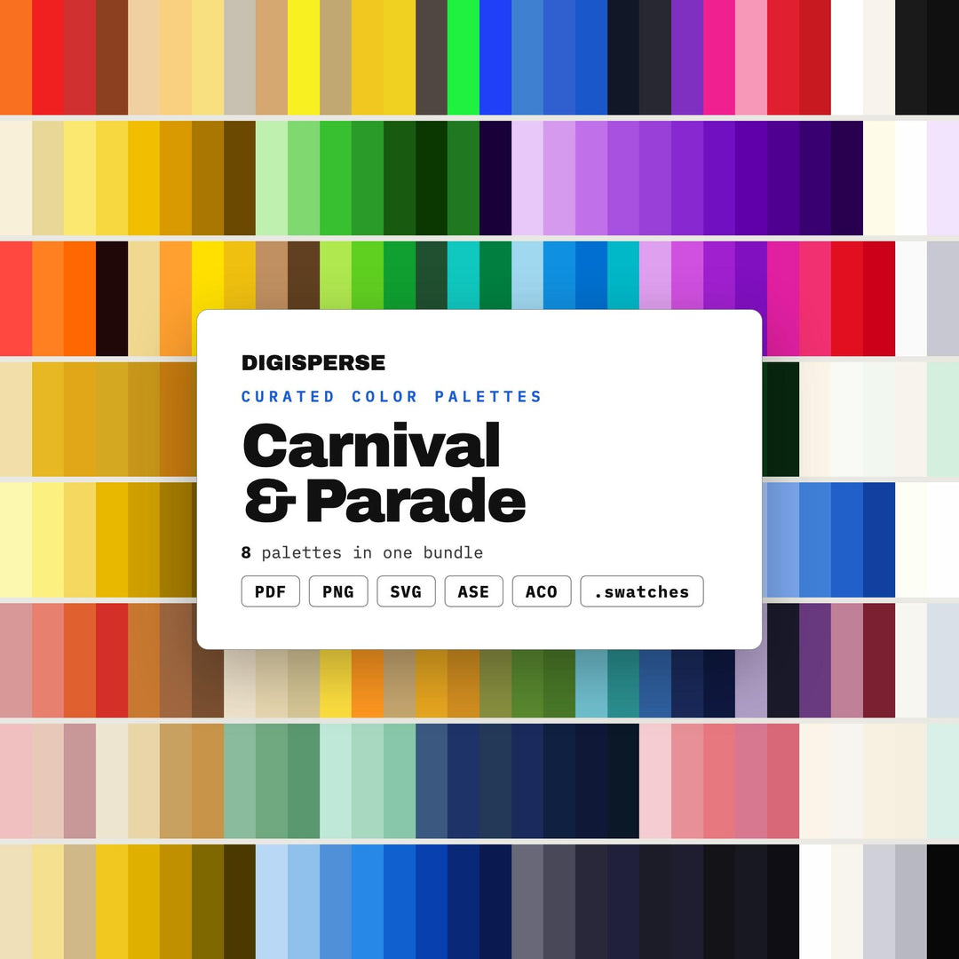 Mardi Gras Color Scheme Bundle, 8 Carnival and Parade Palettes for Float Design, Circus Party Invites and Festival Flyer Art