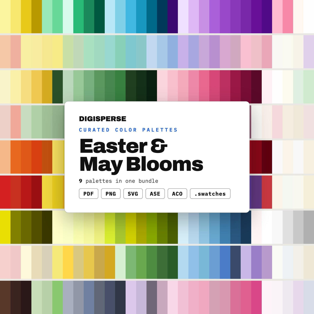 Easter Color Palette Set, 9 Spring Bloom Schemes for Egg Hunt Invites, May Day Crafts, Church Bulletins and Pastel Party Decor