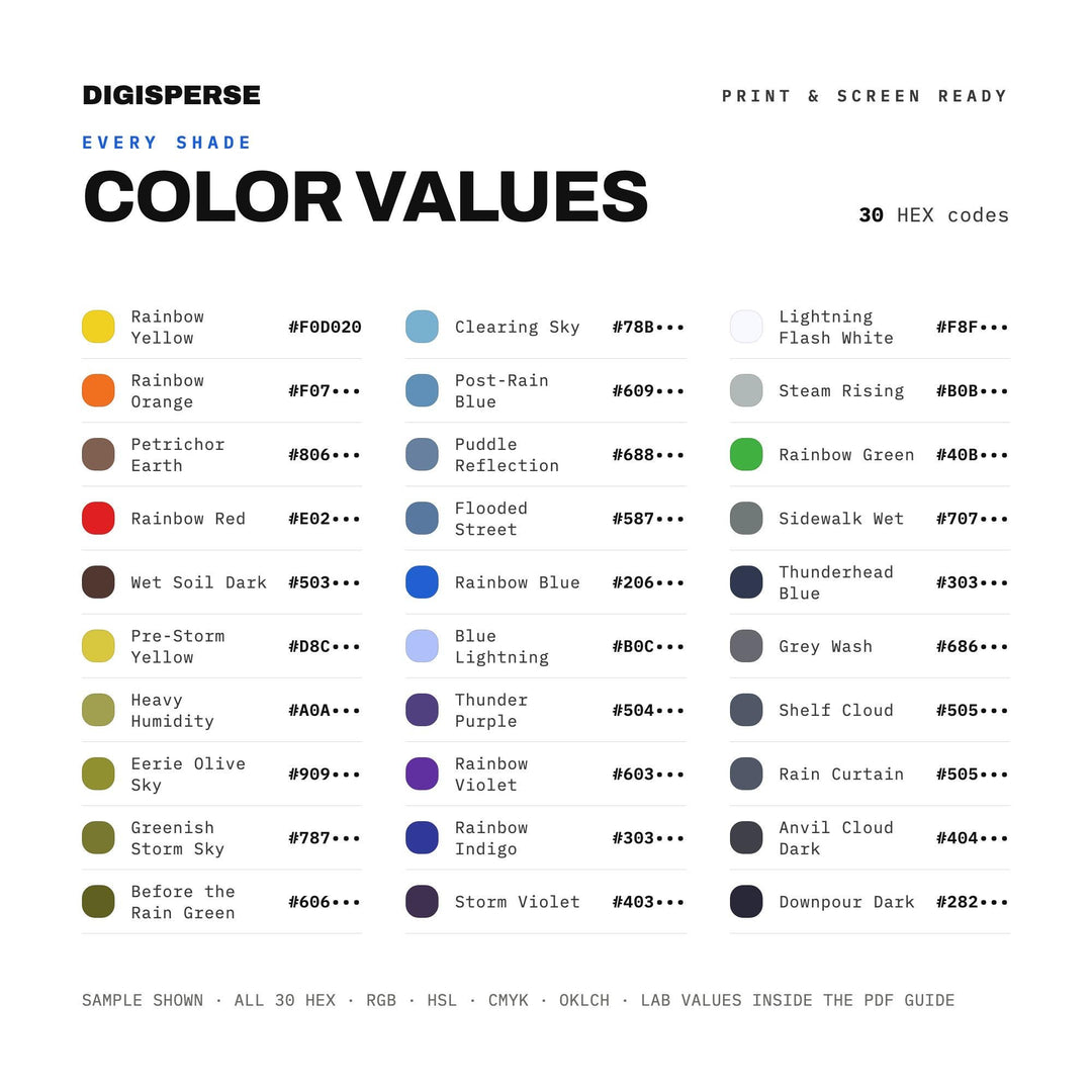 Thunder After Heat Color Palette | 30 Procreate Swatches, ASE (Digital Download)
