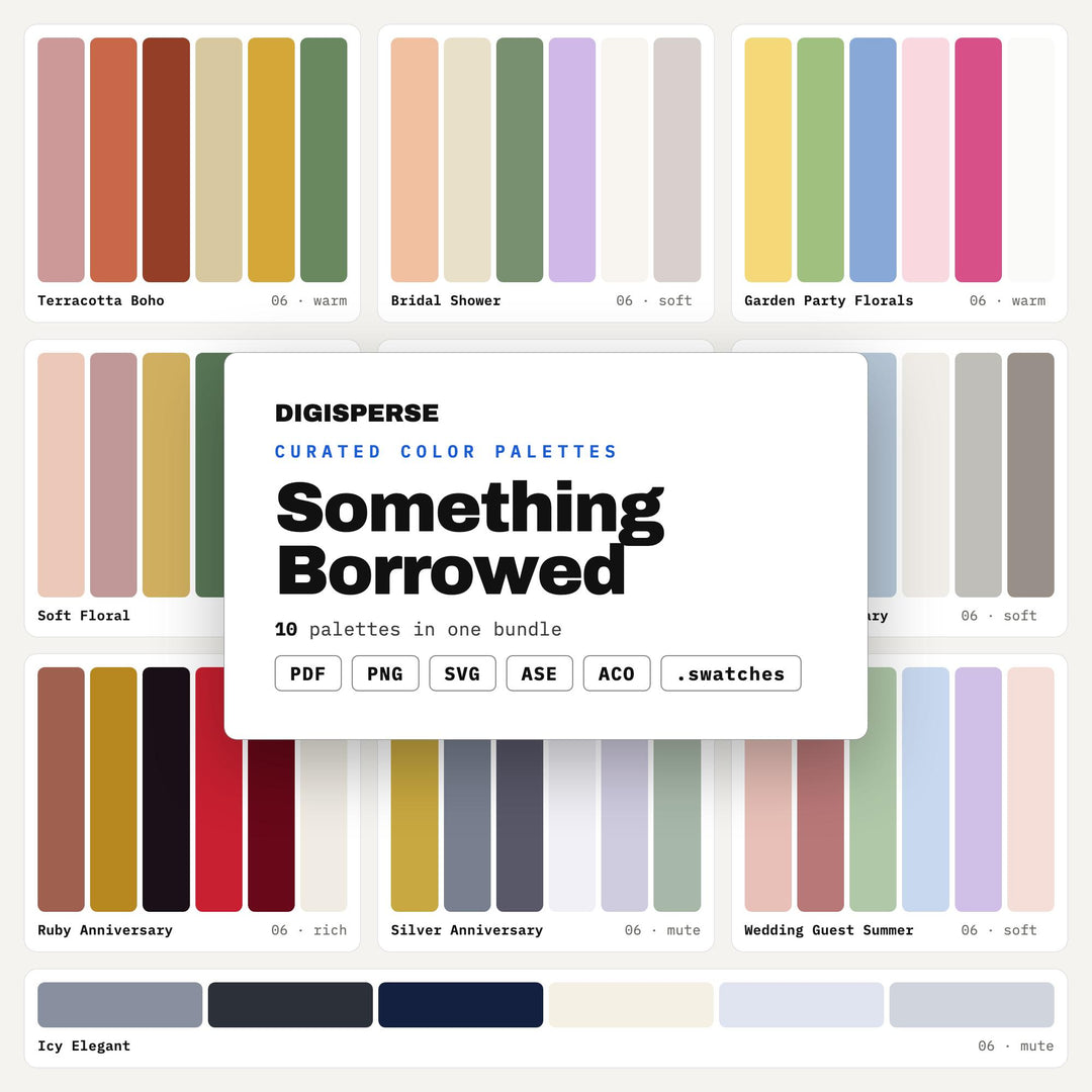 Wedding Color Palette Bundle, 10 Something Borrowed Schemes for Bridal Moodboards, Save the Dates and Reception Styling