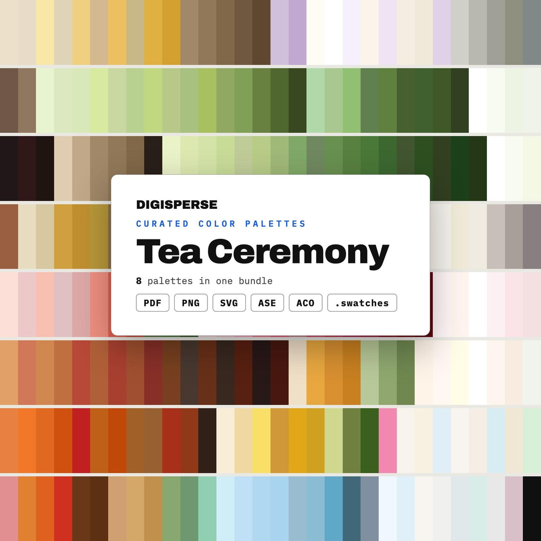 Tea Color Scheme Collection, 8 Ceremony Calm Palettes for Tea House Branding, Wellness Studio Decor and Mindful Stationery