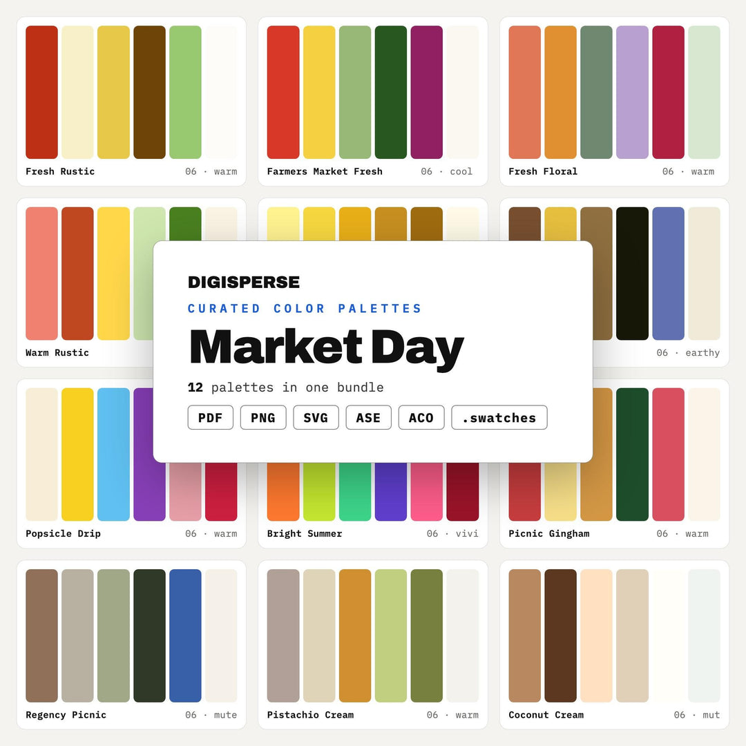 Farmers Market Color Mega Bundle, 12 Market Day Palettes for Produce Stand Signs, Local Shop Branding and Community Flyers