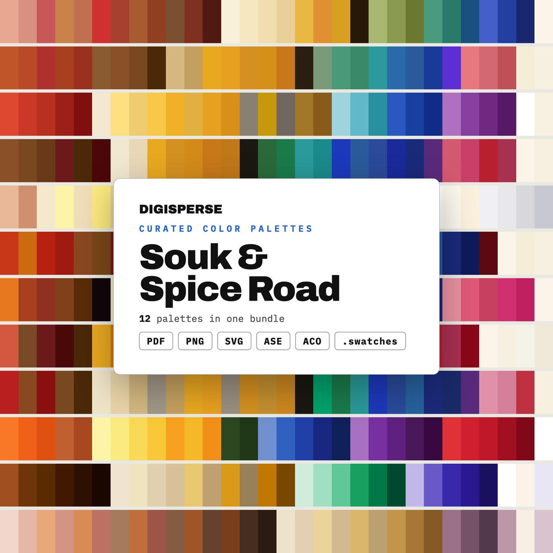 Moroccan Color Scheme Mega Pack, 12 Souk and Spice Road Palettes for Boho Interiors, Textile Design and Exotic Event Styling