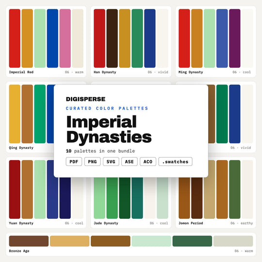 Chinese Dynasty Color Palette Set, 10 Imperial Palace Schemes for Asian Art Projects, Silk Design and Historical Illustration
