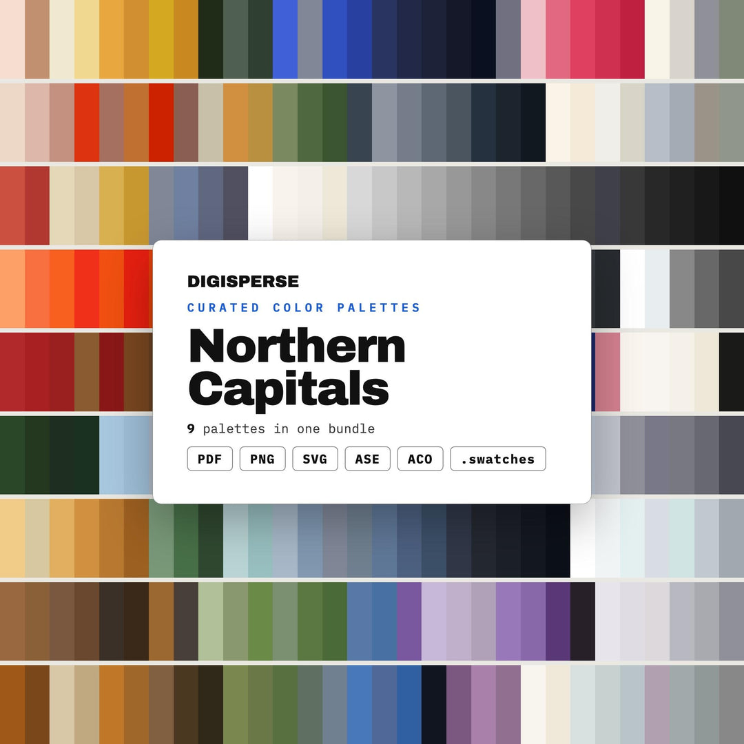 Scandinavian Color Scheme Kit, 9 Northern Capital Palettes for Nordic Design, Minimalist Homes and Baltic Travel Posters