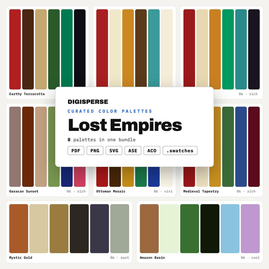 Mythic Ruins Color Scheme Pack, 8 Lost Empire Palettes for Fantasy Maps, Adventure Game Art and Archaeology Illustration