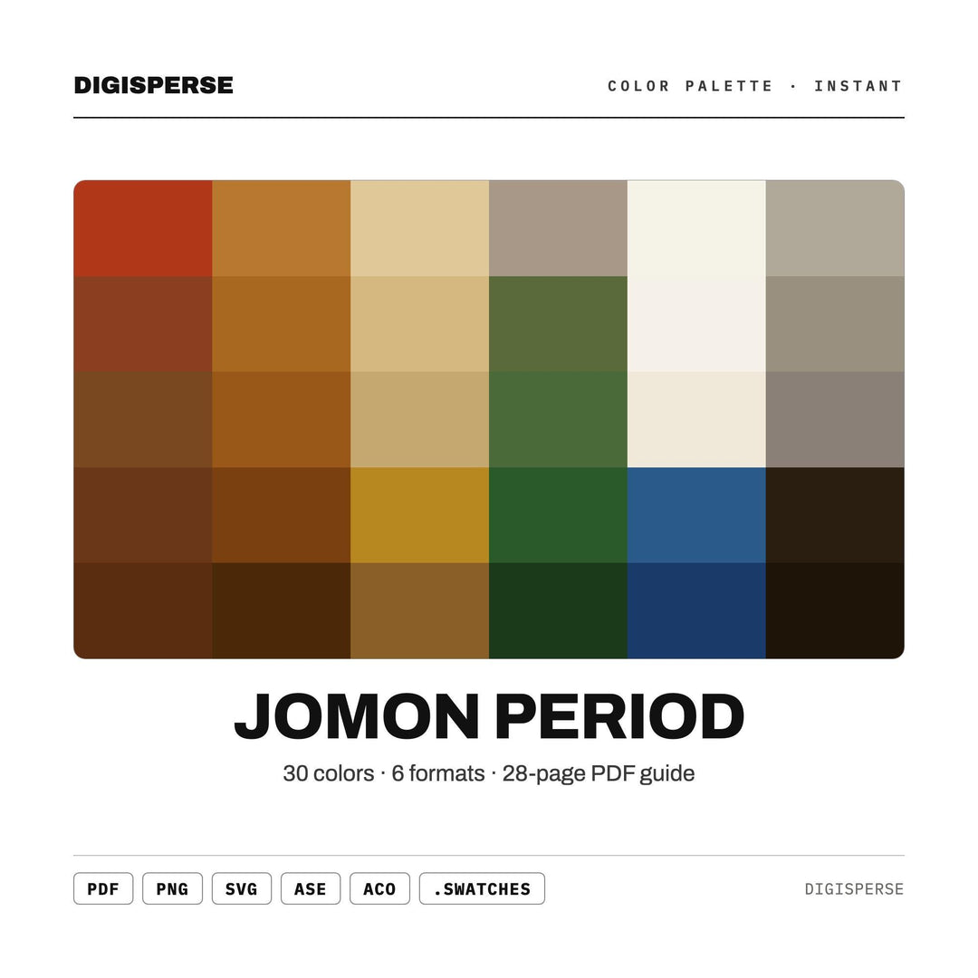 Jomon Period Color Palette | 30 Colors | Hex RGB CMYK | Color Guide | Procreate Swatches + ASE | Digital Download