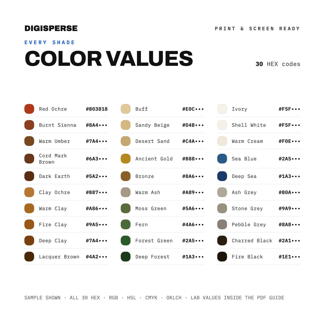 Jomon Period Color Palette | 30 Colors | Hex RGB CMYK | Color Guide | Procreate Swatches + ASE | Digital Download