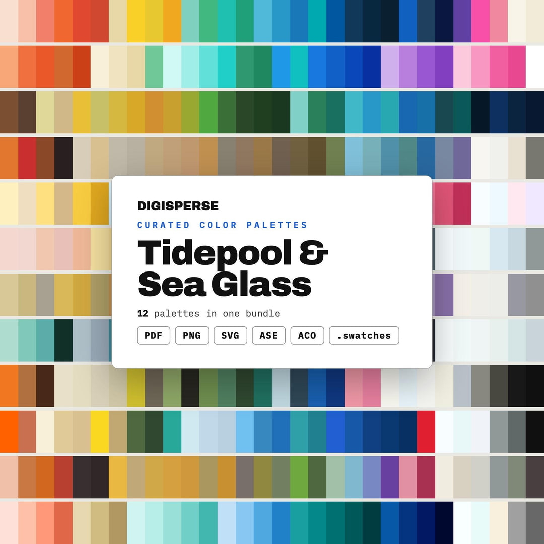 Coastal Color Palette Mega Pack, 12 Tidepool and Sea Glass Schemes for Beach House Decor, Mermaid Art and Ocean Brand Design