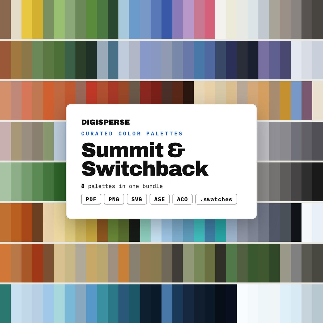 Mountain Color Scheme Kit, 8 Summit and Switchback Palettes for Hiking Brand Design, Trail Maps and Adventure Gear Styling