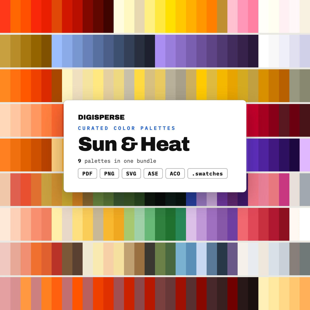 Desert Sun Color Palette Pack, 9 Heatwave Schemes for Summer Campaigns, Hot Sauce Labels and Bold Festival Poster Design