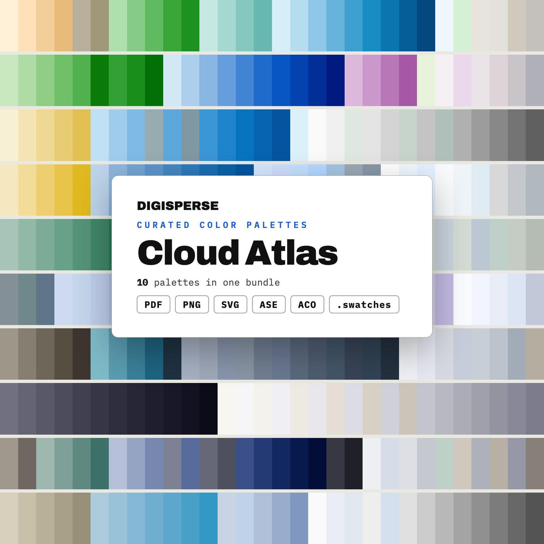 Sky Color Palette Collection, 10 Cloud Study Schemes for Nursery Murals, Dreamy Branding and Weather Journal Illustration