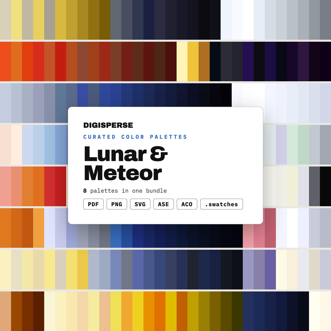 Moon Phase Color Scheme Kit, 8 Lunar and Meteor Palettes for Celestial Stationery, Astrology Branding and Night Sky Nursery Art
