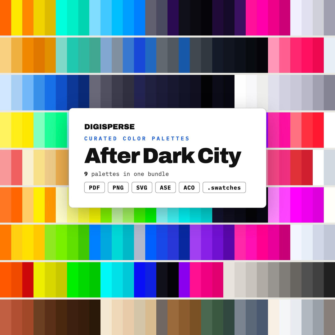 City Nightlife Color Palette Set, 9 After Dark Urban Schemes for Club Flyers, Skyline Art and Modern Loft Interior Design