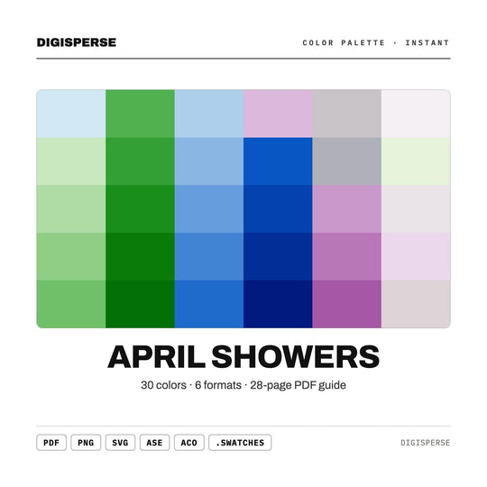 April Showers Color Palette | 30 Colors | Hex RGB CMYK | Color Guide | Procreate Swatches + ASE | Digital Download