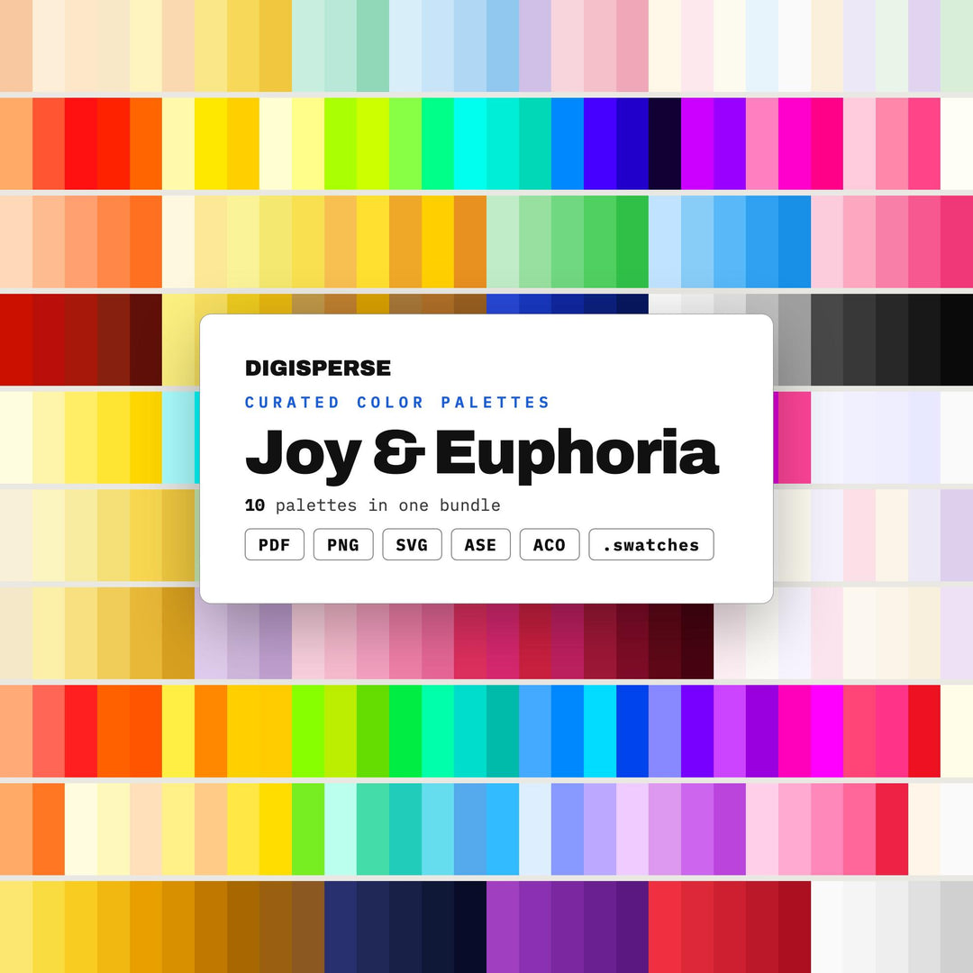 Happy Color Palette Collection, 10 Joy and Euphoria Schemes for Uplifting Branding, Kids Products and Feel Good Stationery