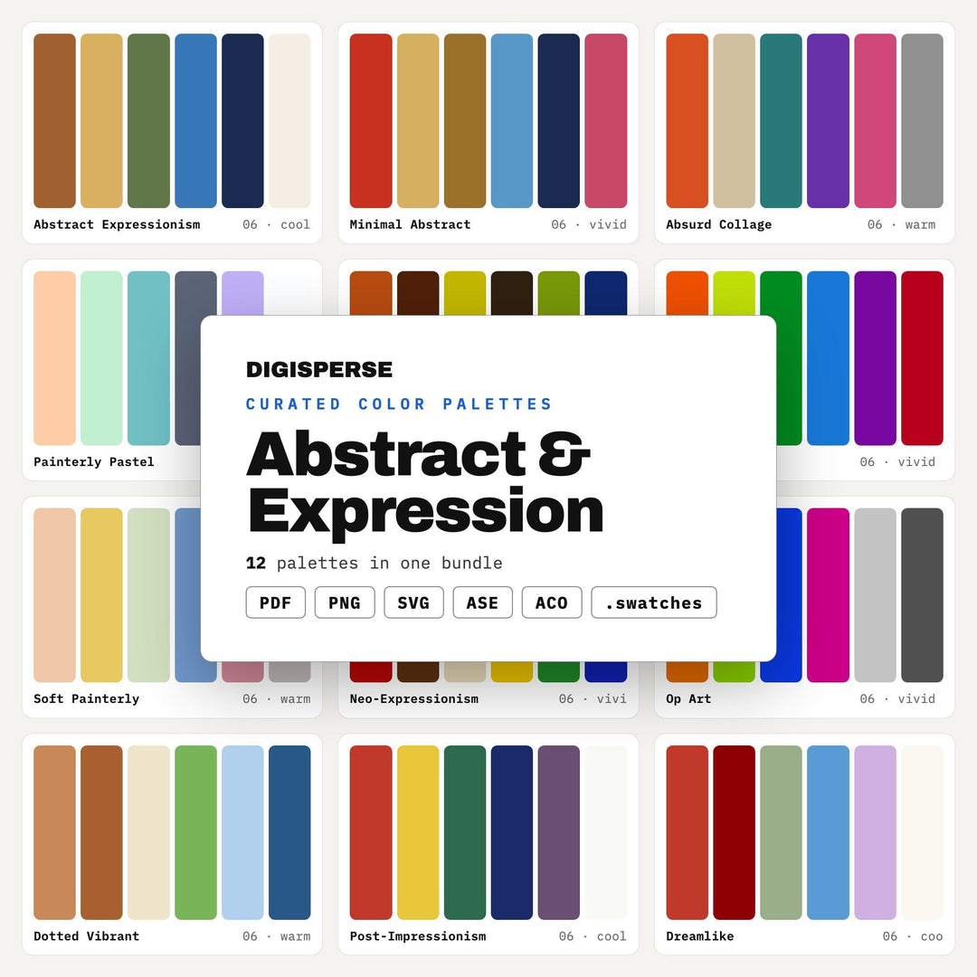 Abstract Art Color Mega Pack, 12 Expressive Palettes for Canvas Painting, Bold Wall Art Prints and Creative Studio Branding