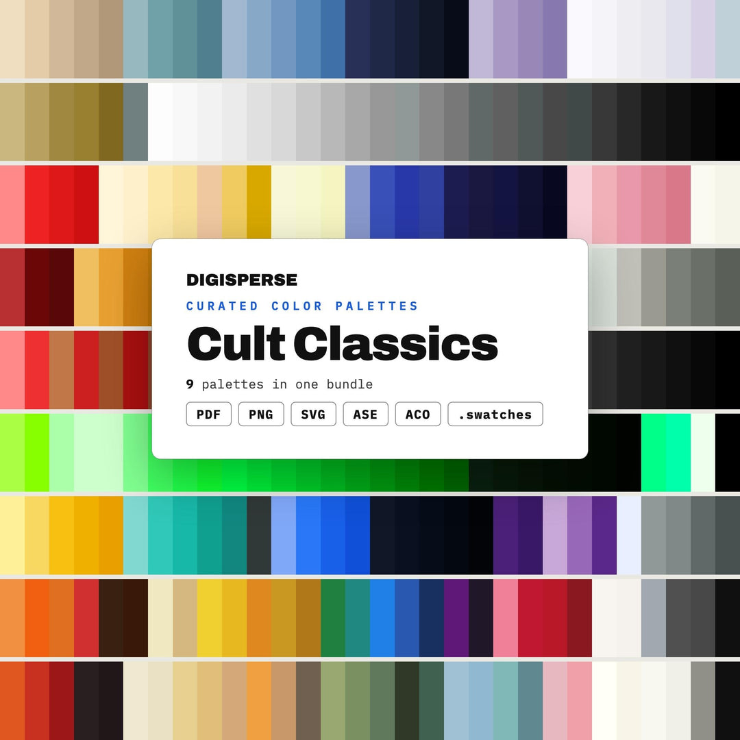 Retro Film Color Palette Pack, 9 Cult Classic Schemes for Movie Night Posters, Video Store Art and B Movie Fan Merch Design
