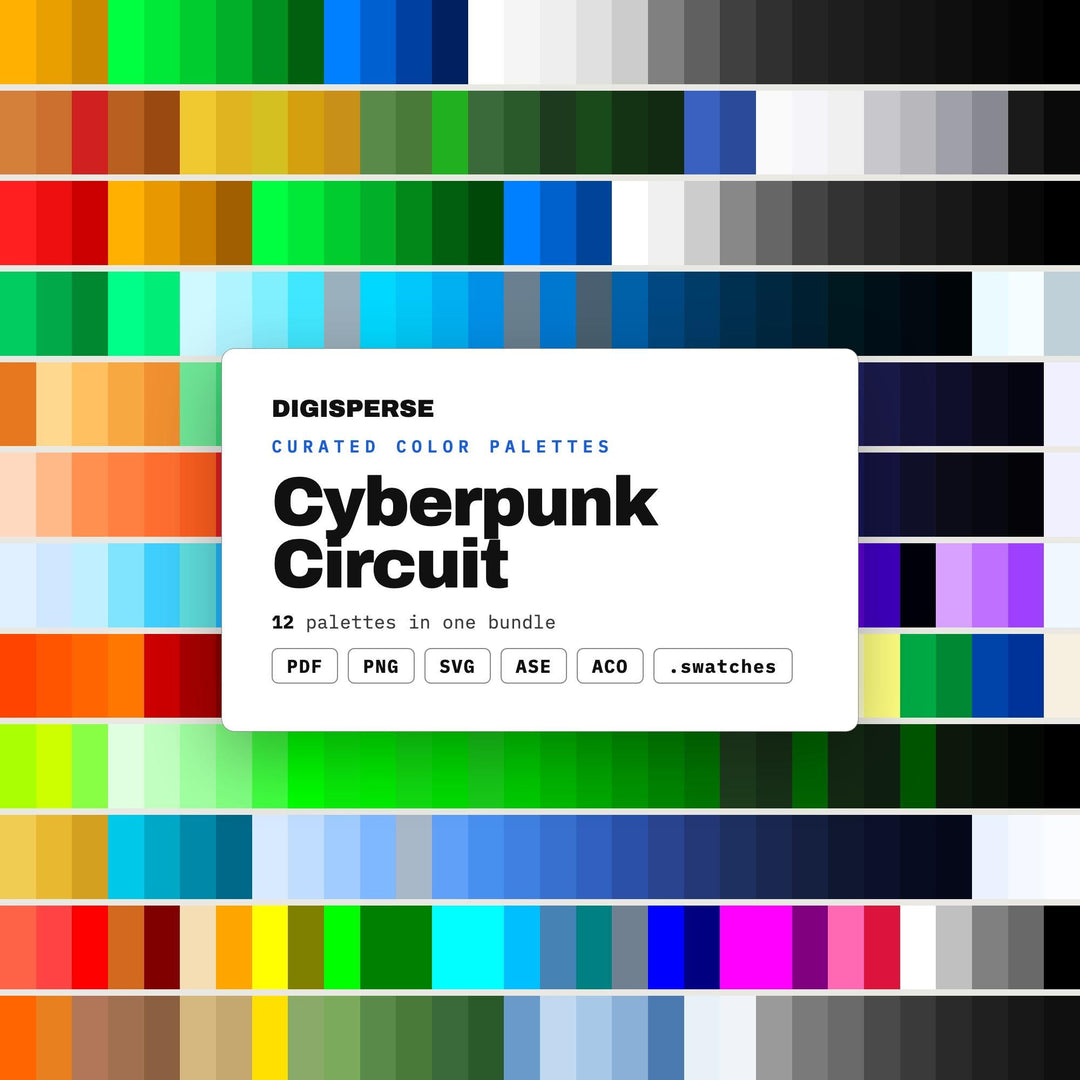 Cyberpunk Color Mega Bundle, 12 Circuit Glow Palettes for Sci Fi Game Art, Techwear Branding and Futuristic UI Design