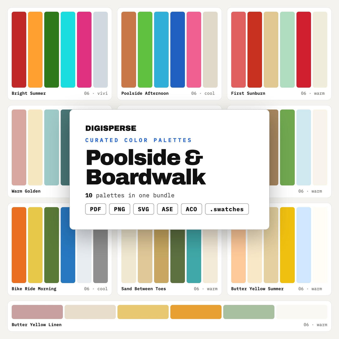 Retro Pool Color Palette Set, 10 Poolside and Boardwalk Schemes for Swimwear Brands, Beach Club Menus and Vacation Rentals