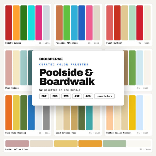Retro Pool Color Palette Set, 10 Poolside and Boardwalk Schemes for Swimwear Brands, Beach Club Menus and Vacation Rentals