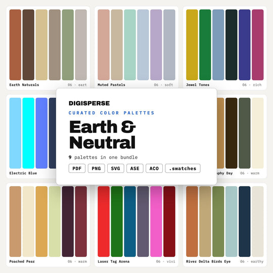 Earth Tone Color Chart Collection, 9 Natural & Neutral Palettes for Boho Branding, Nursery Decor Planning and Organic Packaging Design