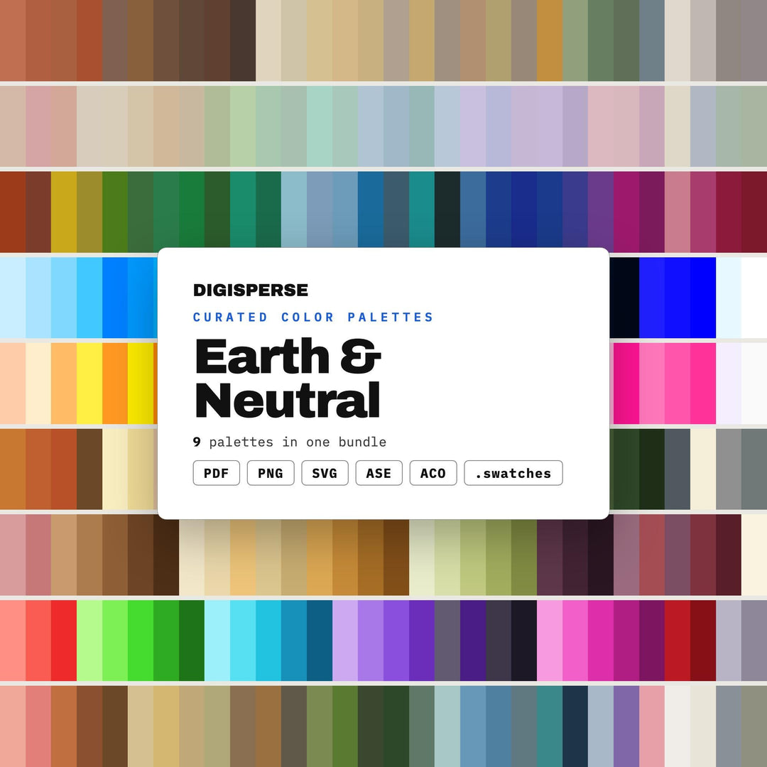 Earth Tone Color Chart Collection, 9 Natural & Neutral Palettes for Boho Branding, Nursery Decor Planning and Organic Packaging Design