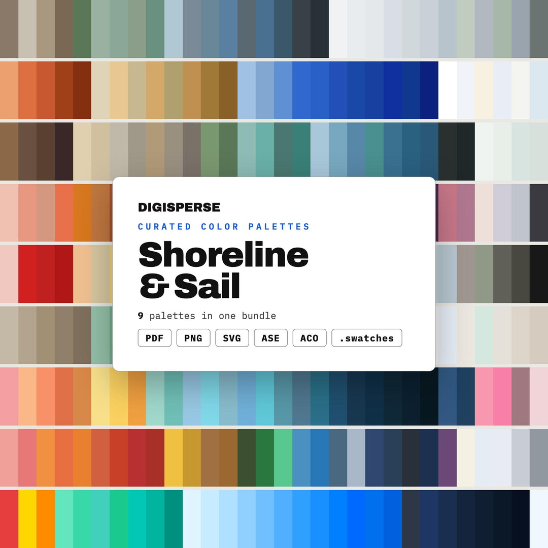 Nautical Color Palette Set, 9 Shoreline and Sail Schemes for Sailing Club Branding, Lake House Decor and Marina Event Flyers