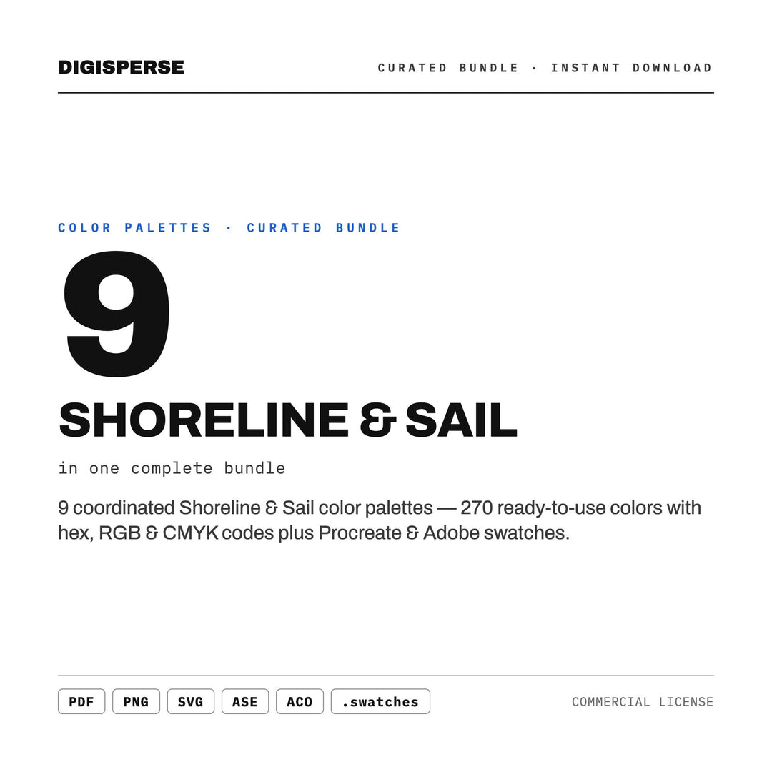 Nautical Color Palette Set, 9 Shoreline and Sail Schemes for Sailing Club Branding, Lake House Decor and Marina Event Flyers