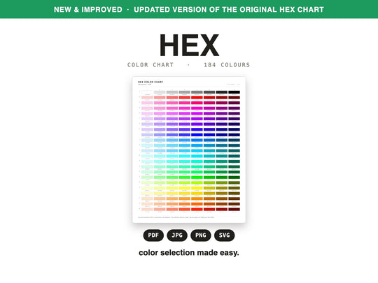 HEX Color Code Chart | Printable 184-Swatch Hex Reference for Web and Digital Design | Color Code Cheat Sheet | Digital Download