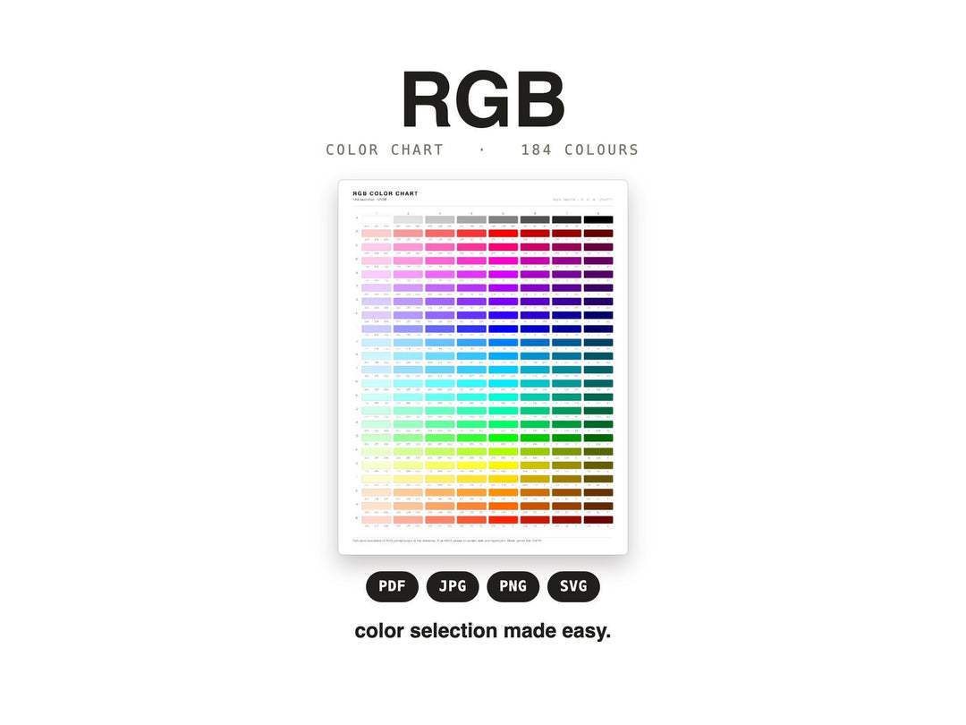 RGB Color Chart | Printable 184-Swatch RGB Value Reference for Screen and Digital Design | 0-255 Color Code Sheet | Digital Download