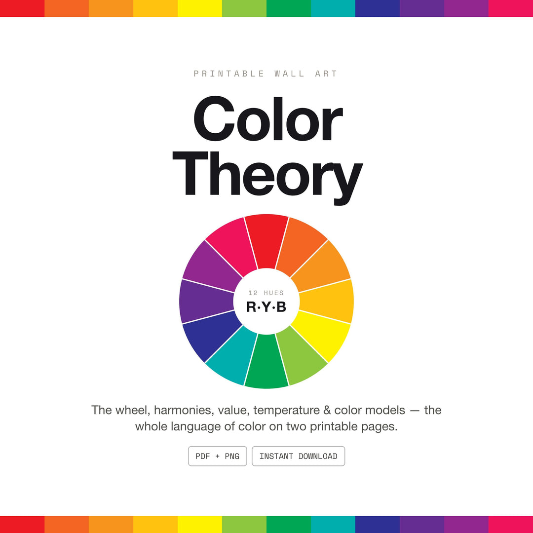 Color Theory Poster | Color Wheel, Harmonies & RGB CMYK HEX Color Models Reference for Graphic Designers | Digital Download