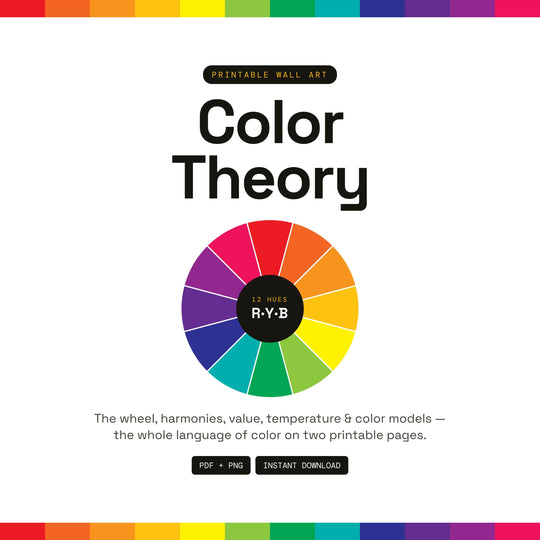 Color Theory Cheat Sheet | Color Wheel & Harmonies Poster for Art Students, Beginners and Classrooms | Digital Download