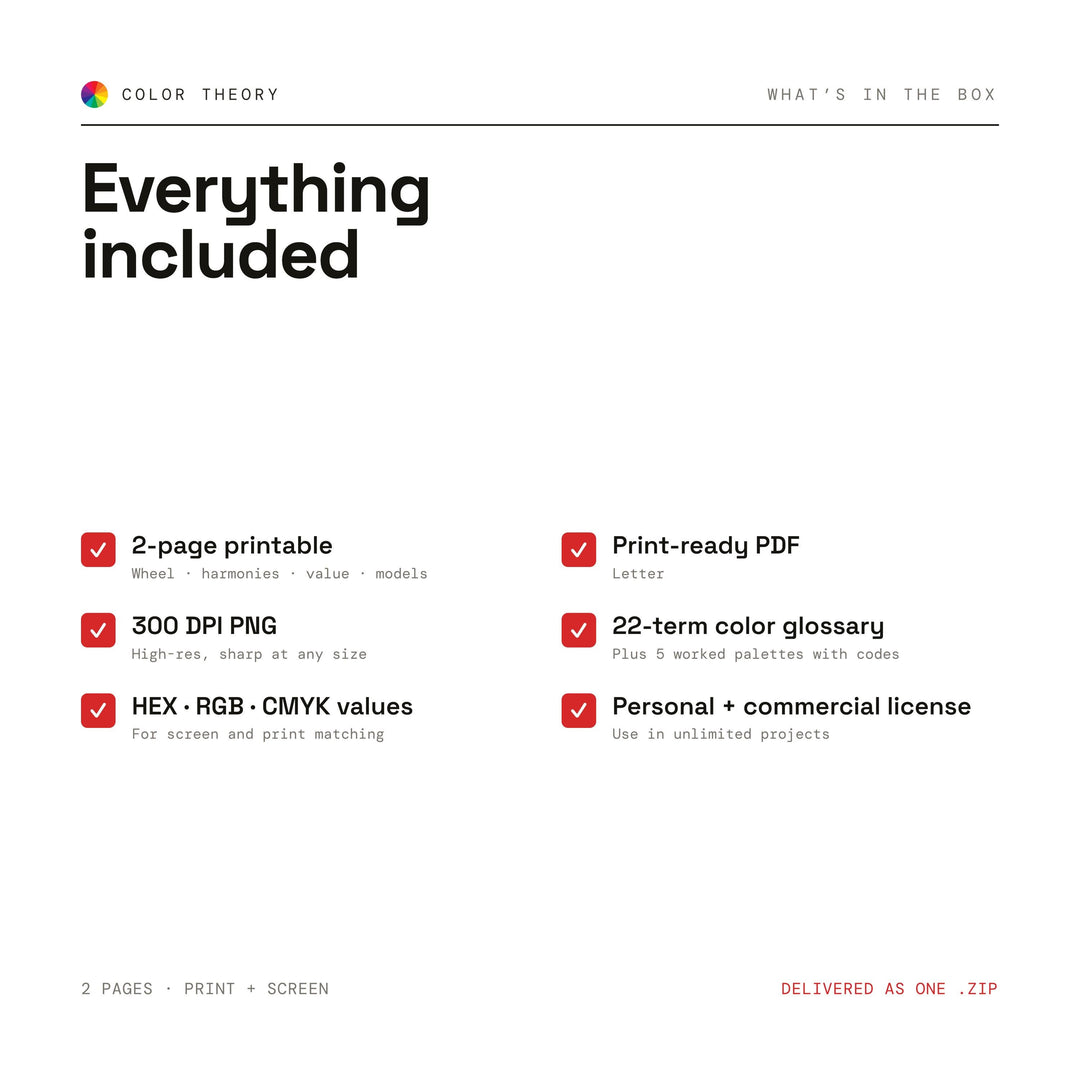 Color Theory Cheat Sheet | Color Wheel & Harmonies Poster for Art Students, Beginners and Classrooms | Digital Download