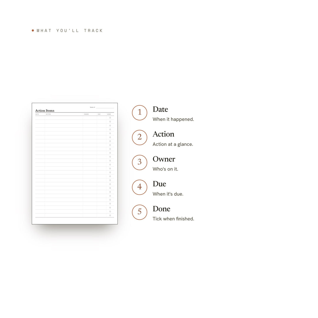 Action Items Planner Insert | Meeting Notes | GoodNotes iPad PDF | Digital Download