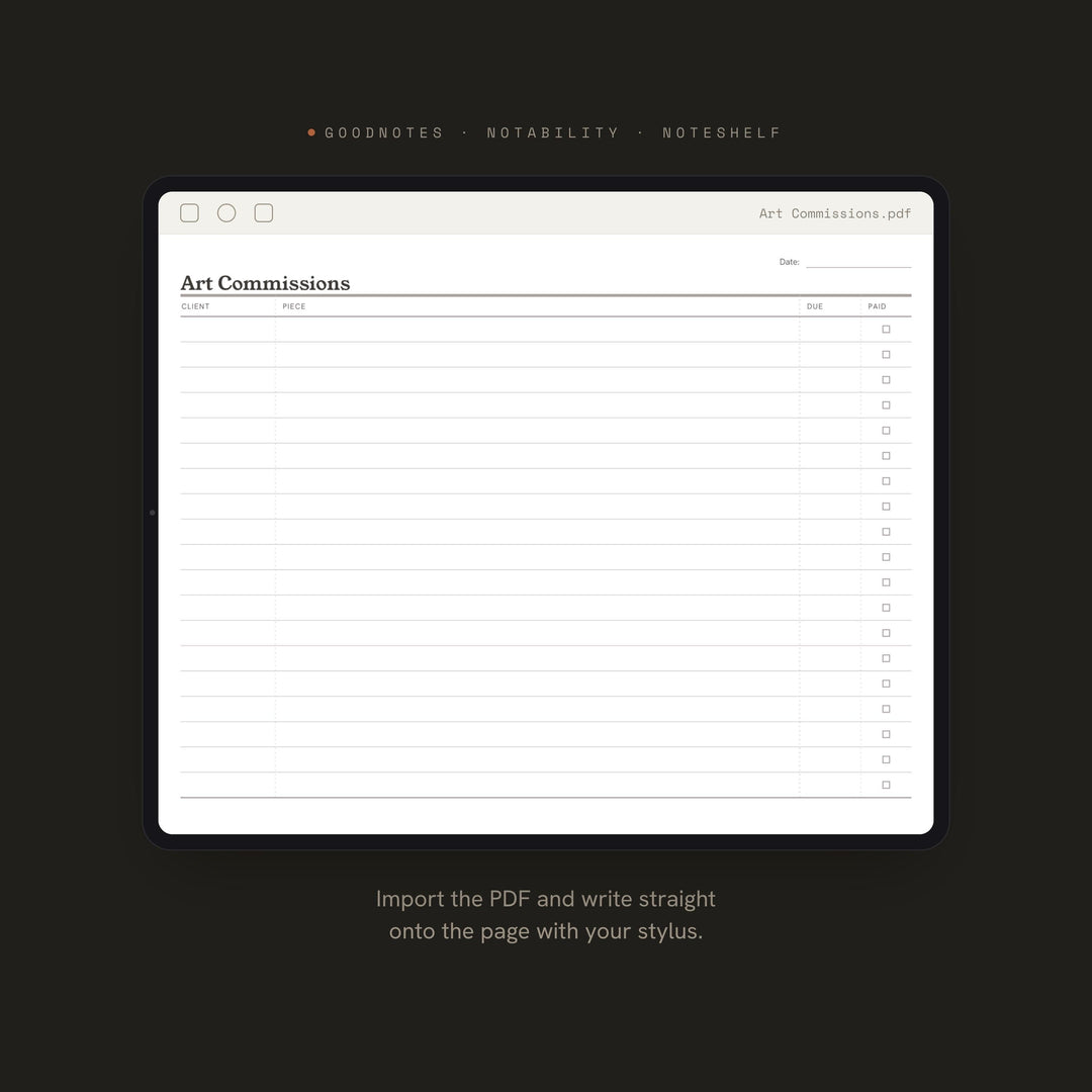 Art Commissions Planner Insert | Craft Planner | GoodNotes iPad PDF | Digital Download