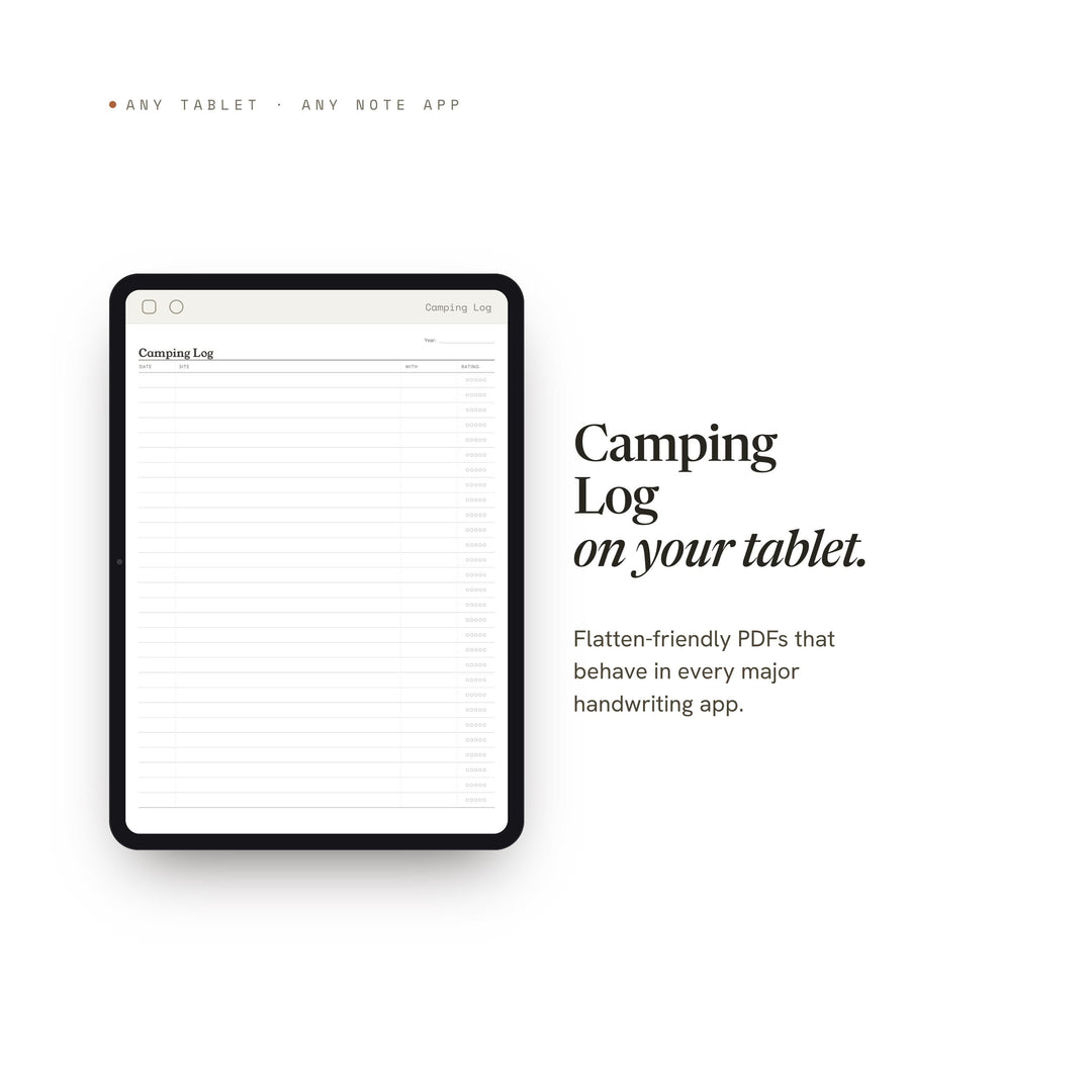 Camping Log Planner Insert | Outdoor Log | GoodNotes iPad PDF | Digital Download