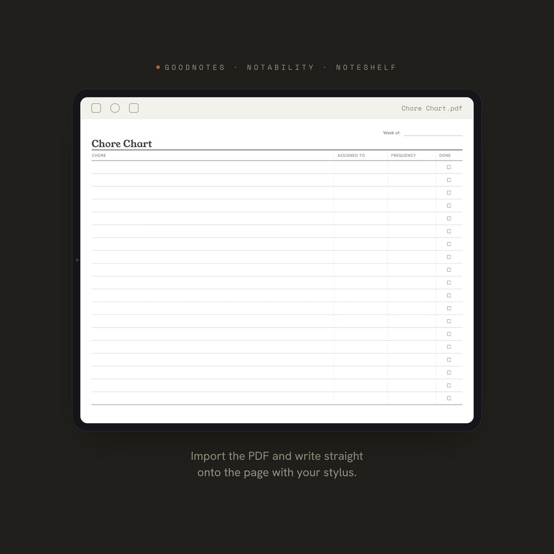 Chore Chart Planner Insert | Home Planner | GoodNotes iPad PDF | Digital Download