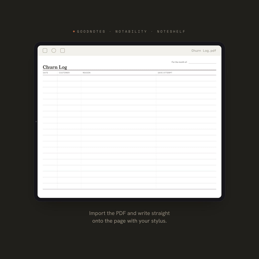 Churn Log Planner Insert | Growth Tracker | GoodNotes iPad PDF | Digital Download