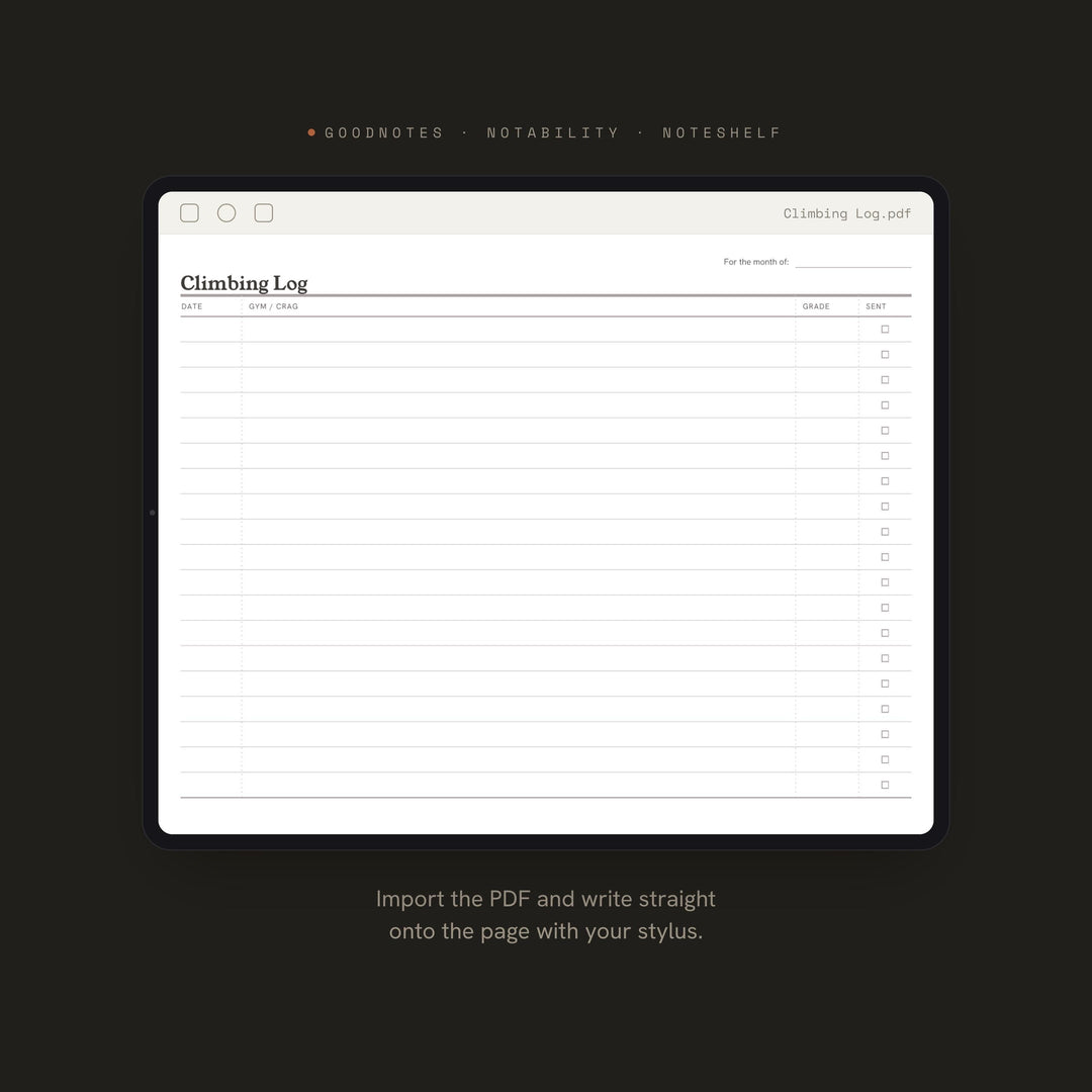 Climbing Log Planner Insert | Workout Tracker | GoodNotes iPad PDF | Digital Download