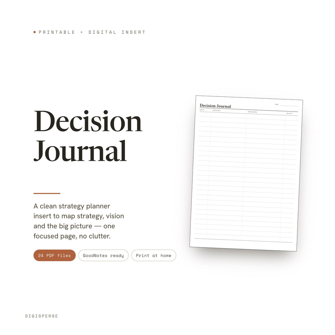 Decision Journal Printable | Choice + Outcome Review Log | GoodNotes + iPad PDF | Instant Download