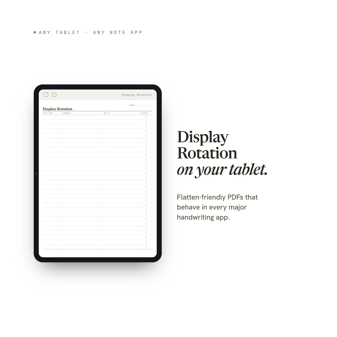 Display Rotation Planner Insert | Collection Log | GoodNotes iPad PDF | Digital Download