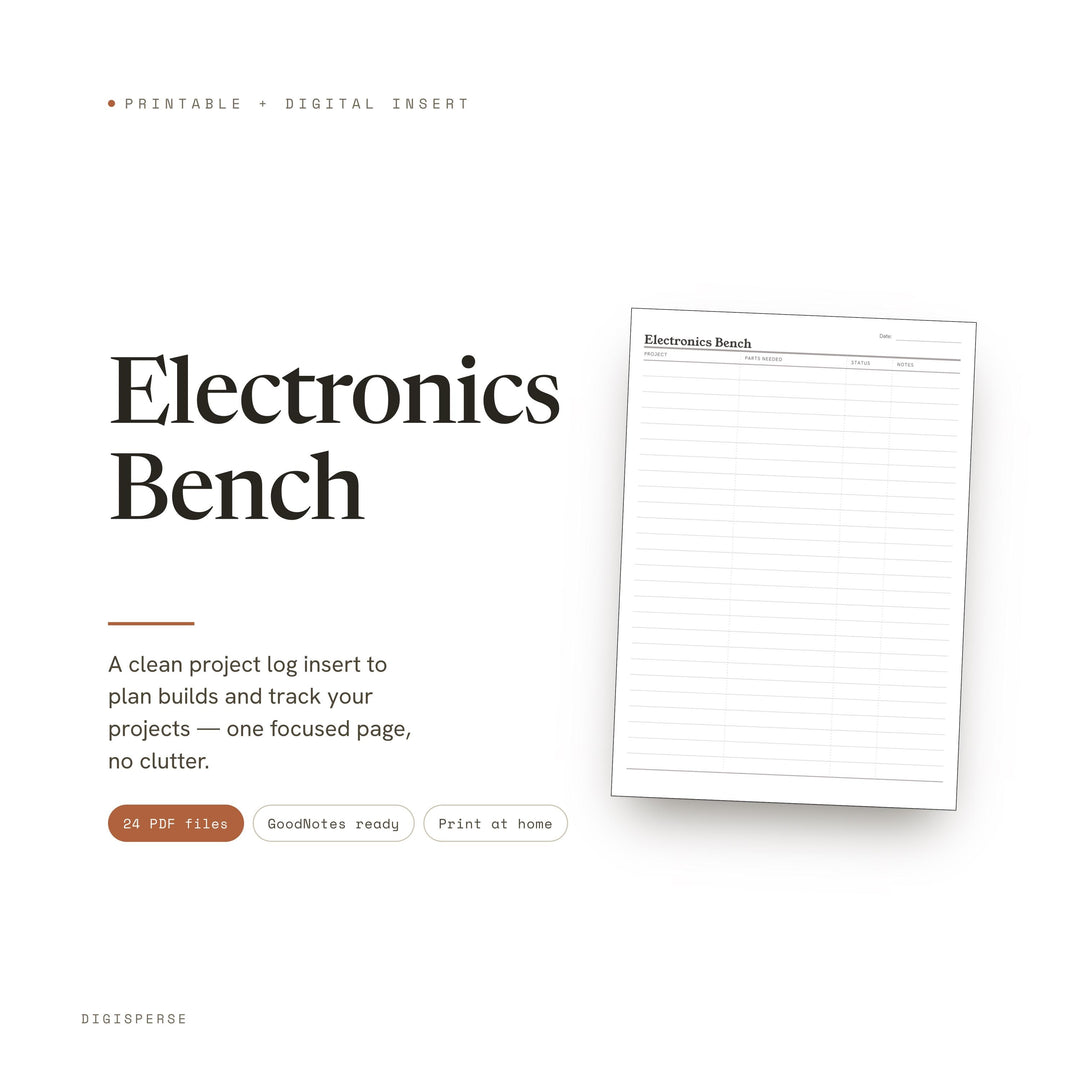 Project Tracker Printable | Electronics Bench Build Log | GoodNotes + iPad PDF | Instant Download