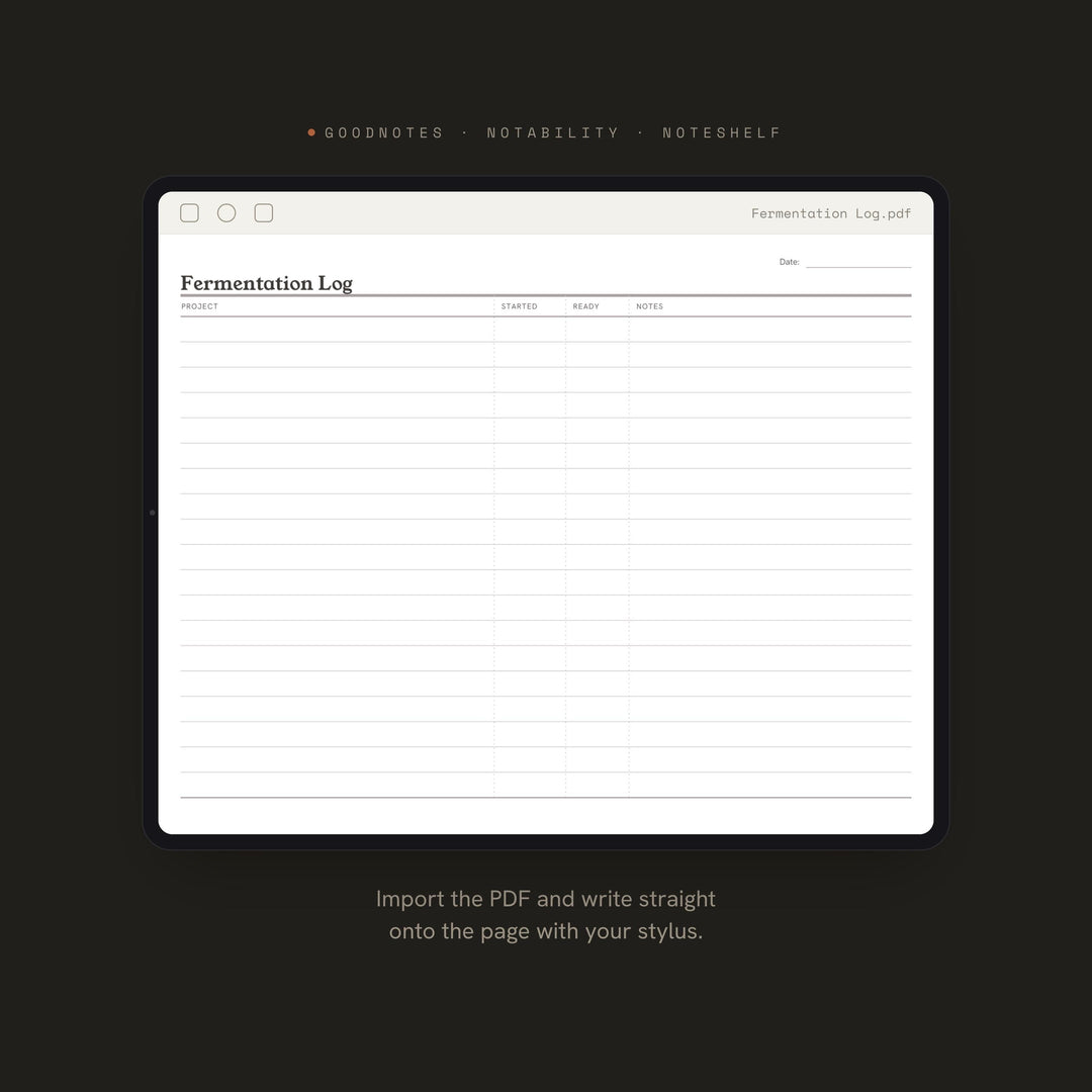Fermentation Log Planner Insert | Tasting Log | GoodNotes iPad PDF | Digital Download