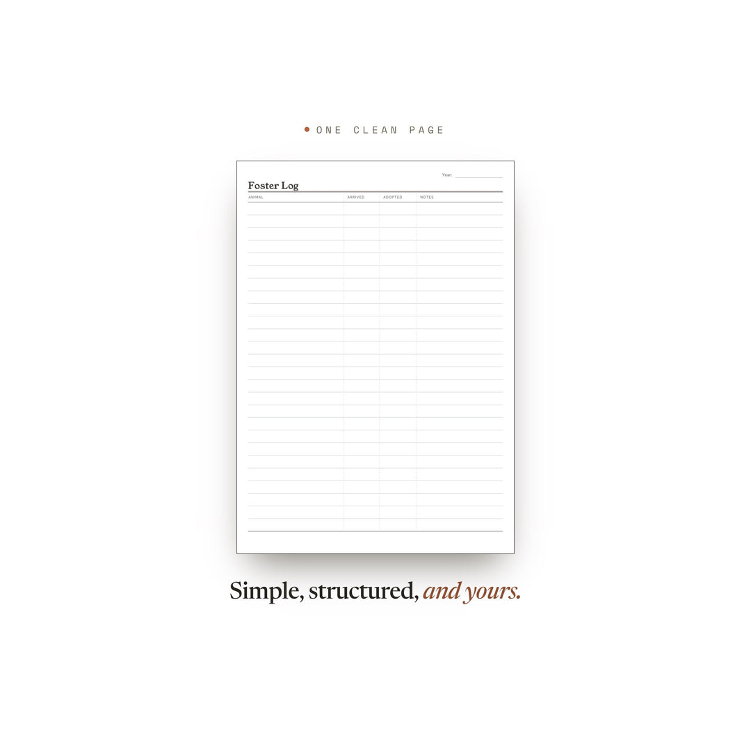 Foster Log Planner Insert | Pet Planner | GoodNotes iPad PDF | Digital Download