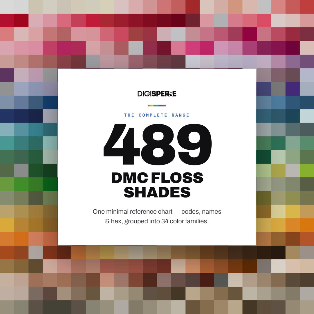 DMC Color Chart Printable | 489 Embroidery Floss Shades with Hex Codes | Cross Stitch Thread Color Guide | Instant Digital Download PDF