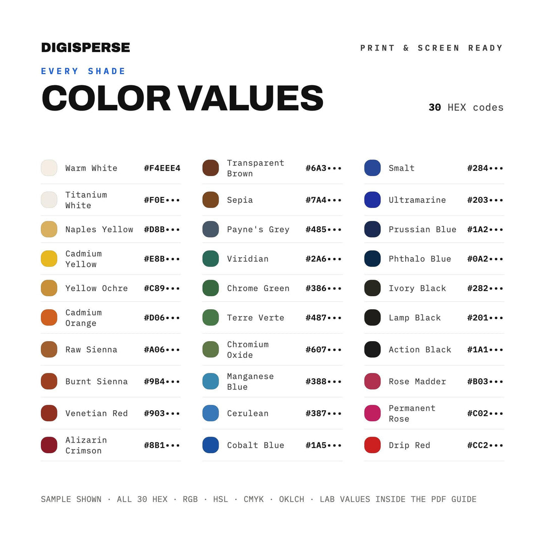 Abstract Expressionism Color Palette | 30 Procreate Swatches, ASE Guide (Digital Download)